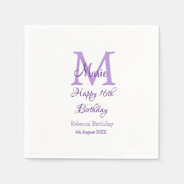 Servilleta De Papel Feliz día 16 púrpura agregar nombre monograma mode
