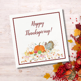 Servilleta De Papel Feliz Día de Acción de Gracias Calabaza y Pavo