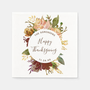 Servilleta De Papel Feliz Día de Acción de Gracias Floral Personalizad