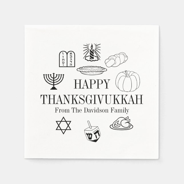Servilleta De Papel Feliz Día de Acción de Gracias Hanukkah (Anverso)