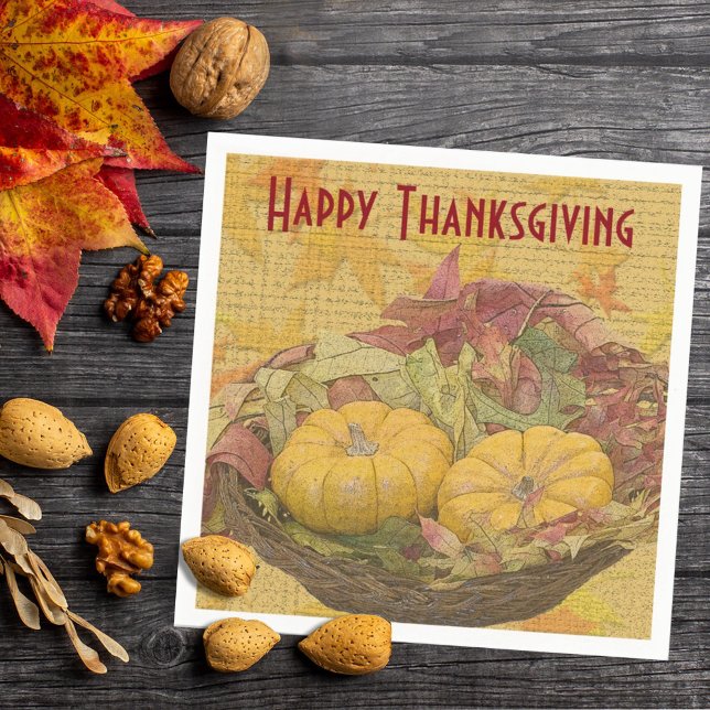 Servilleta De Papel Feliz Día de Acción de Gracias otoño deja a Gourds (Subido por el creador)