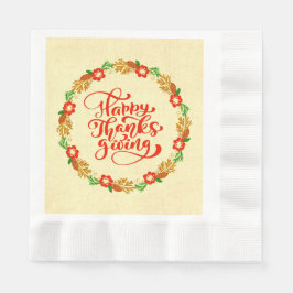 Servilleta De Papel Feliz Día de Acción de Gracias Red Gold Wreath Acu