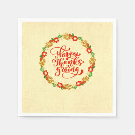 Servilleta De Papel Feliz Día de Acción de Gracias Red Gold Wreath Coc