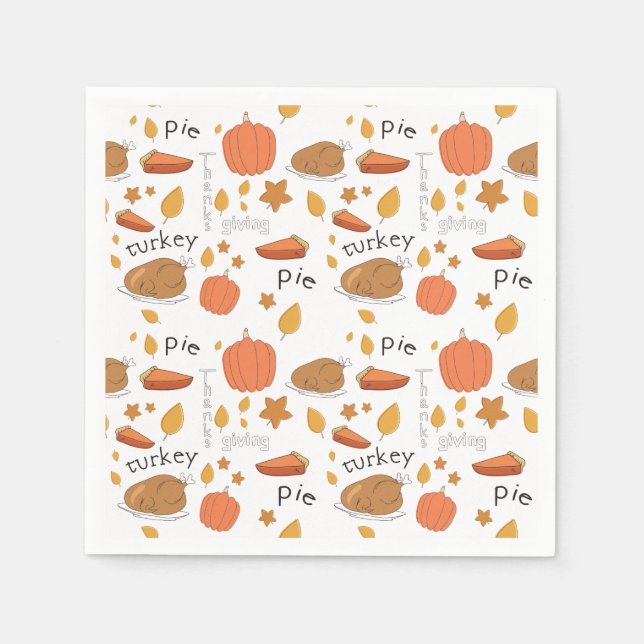 Servilleta De Papel Feliz Día de Acción de Gracias Turquía y Pie de Ca (Anverso)