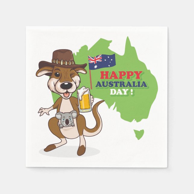 Servilleta De Papel Feliz Día de Australia Kangaroo Koala (Anverso)
