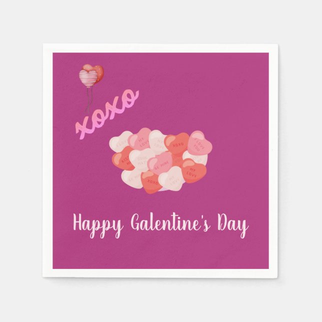 Servilleta De Papel Feliz día de Galentine, globos rosados XOXO (Anverso)