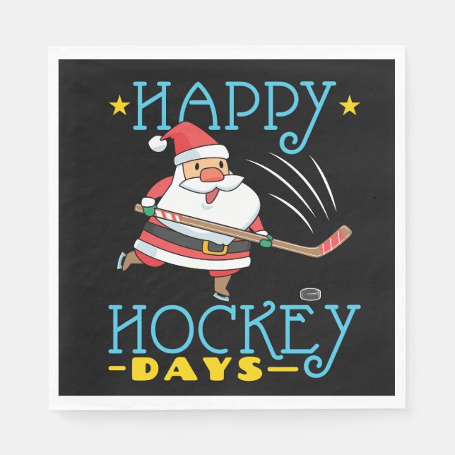 Servilleta De Papel Feliz Día de Hockey Navidades Santa (Anverso)