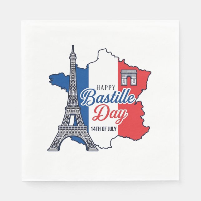 Servilleta De Papel Feliz Día de la Bastilla Francia Mapa Torre Eiffel (Anverso)