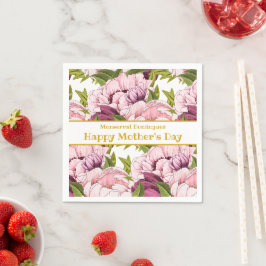 Servilleta De Papel Feliz Día de la Madre Nombre de Oro Pink Peony Flo