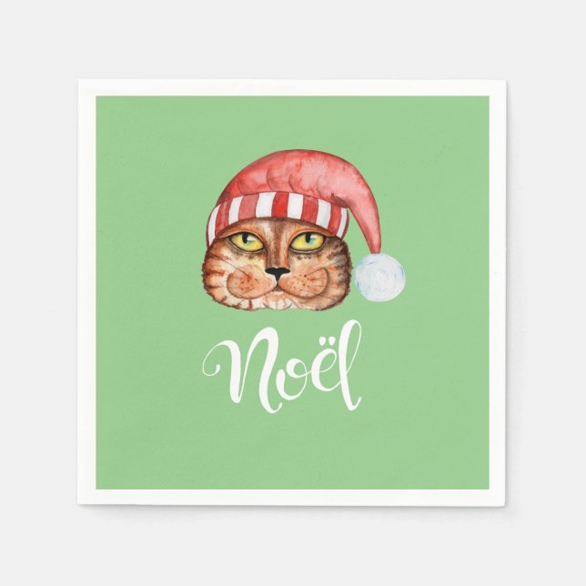 Servilleta De Papel Feliz Día de Noel de Gato (Anverso)