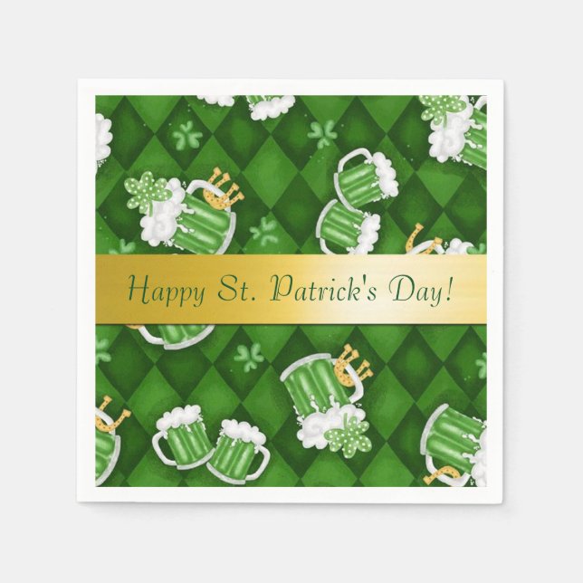 Servilleta De Papel Feliz Día de San Patricio Napkins de Cerveza Verde (Anverso)