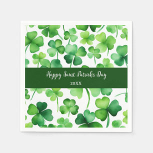 Servilleta De Papel Feliz día de San Patricio Trebol de Acuarela Verde