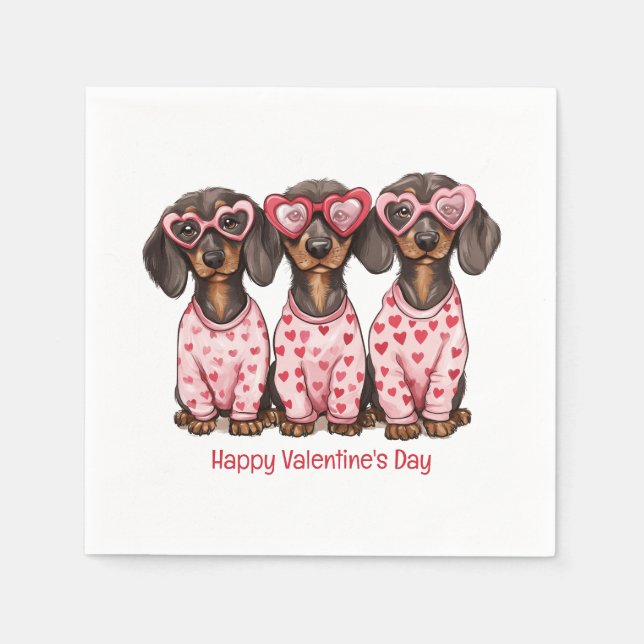 Servilleta De Papel Feliz Día de San Valentín a los perros Dachshund (Anverso)