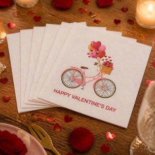 Servilleta De Papel Feliz día de San Valentín   Bicicleta y globos
