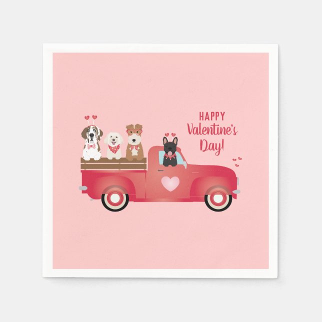 Servilleta De Papel Feliz Día de San Valentín Camión de recogida Perro (Anverso)