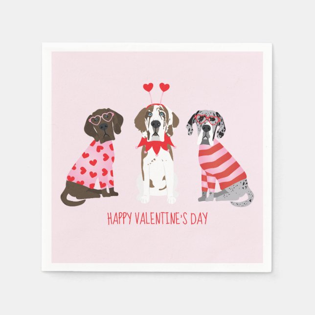 Servilleta De Papel Feliz día de San Valentín Grandes Daneses (Anverso)