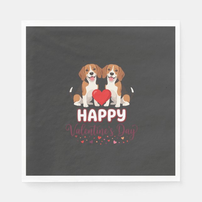 Servilleta De Papel Feliz día de San Valentín pareja de Beagle (Anverso)