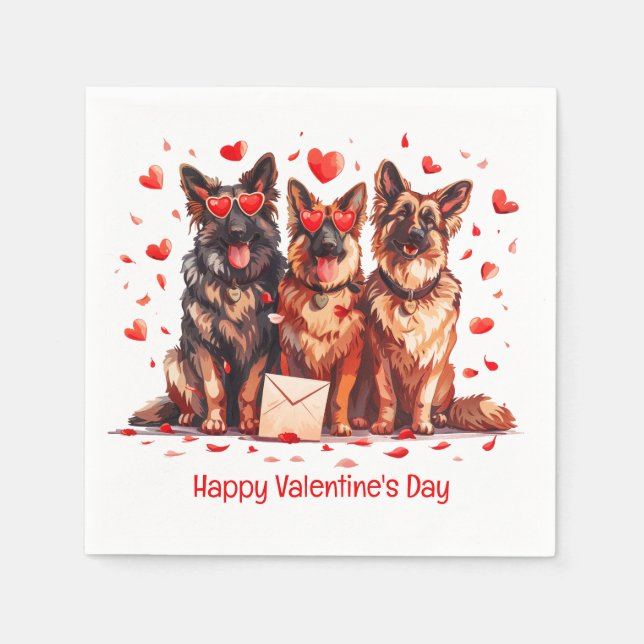 Servilleta De Papel Feliz día de San Valentín perros pastor alemán (Anverso)