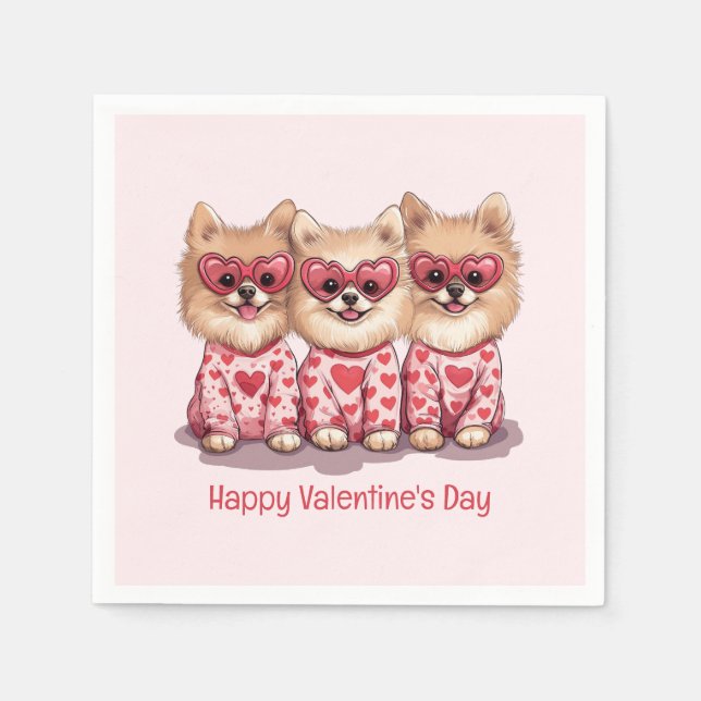 Servilleta De Papel Feliz Día de San Valentín Perros Pomeranos (Anverso)