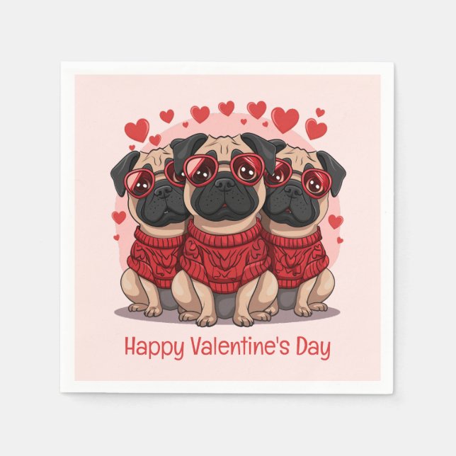 Servilleta De Papel Feliz Día de San Valentín Perros Pug (Anverso)