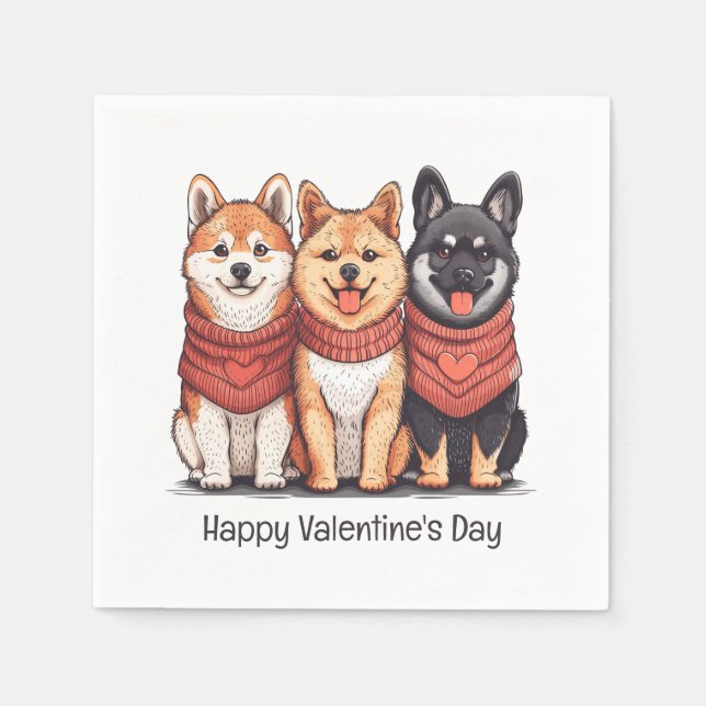 Servilleta De Papel Feliz Día de San Valentín Shiba Inu Perros (Anverso)