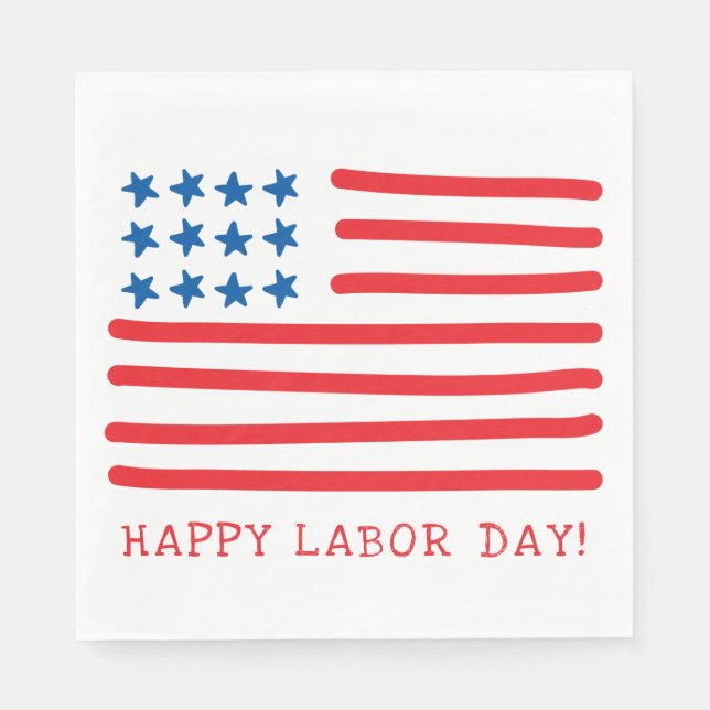 Servilleta De Papel Feliz Día del Trabajo | Bandera americana dibujada (Anverso)