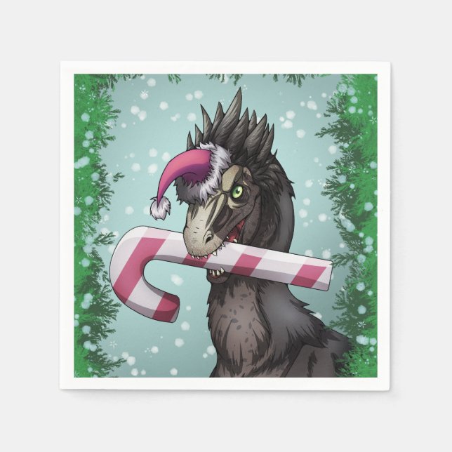 Servilleta De Papel Feliz Dinosaurio de Navidad (Anverso)