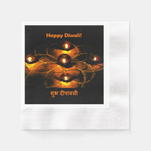 Servilleta De Papel Feliz Diwali Diya con luces y saludos en hindi