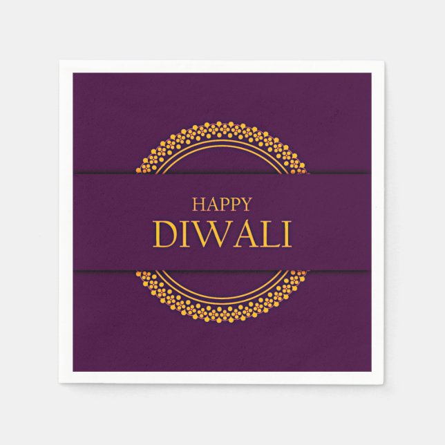 Servilleta De Papel Feliz Diwali Purple Gold Elegant Moderno (Anverso)