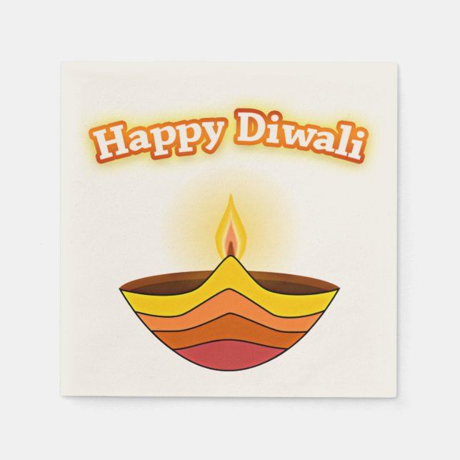 Servilleta De Papel Feliz Diwali y Diya Lamp (Anverso)