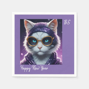 Servilleta De Papel Feliz fiesta de Año Nuevo - Gato disfrazado