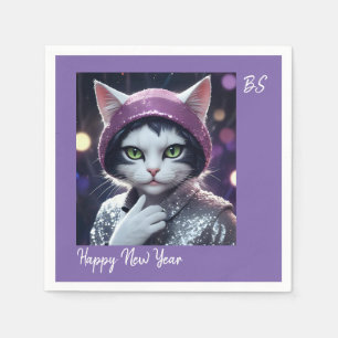 Servilleta De Papel Feliz fiesta de Año Nuevo - Gato disfrazado