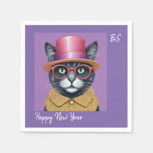 Servilleta De Papel Feliz fiesta de Año Nuevo - Gato disfrazado