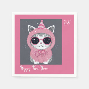Servilleta De Papel Feliz fiesta de Año Nuevo - Gato disfrazado