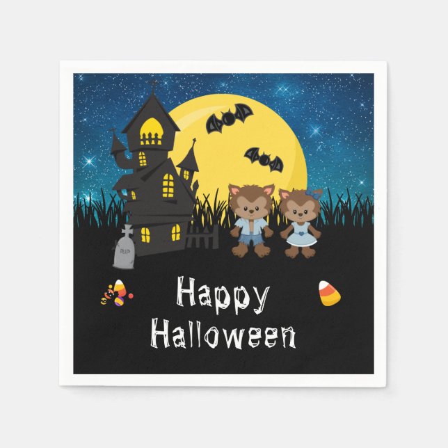 Servilleta De Papel Feliz Fiesta de Halloween Werewolf Blue (Anverso)