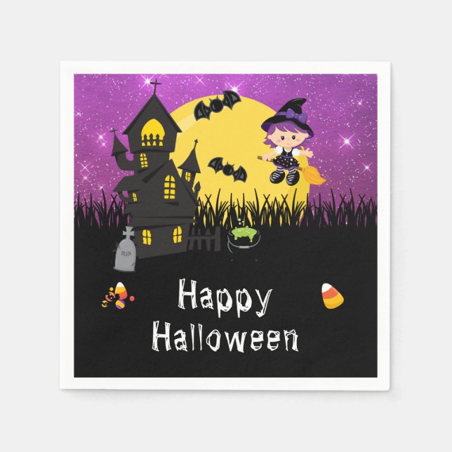 Servilleta De Papel Feliz Fiesta de Halloween Witch Purple (Anverso)