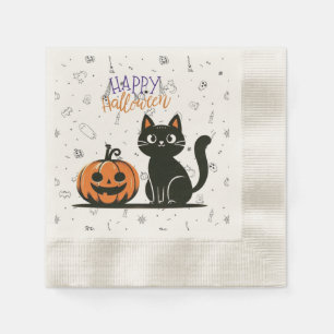 Servilleta De Papel Feliz gato y calabaza de Halloween