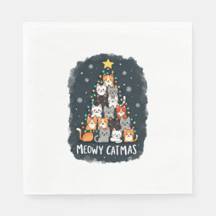 Servilleta De Papel Feliz Gatomidad Gato Árbol de Navidad Xmas Chicas 