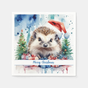 Servilleta De Papel Feliz Gorra de Navidad Hedgehog festivo -