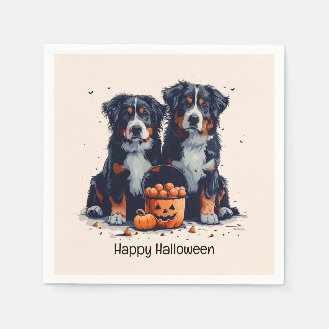 Servilleta De Papel Feliz Halloween Bernese Mountain Dogkin (Anverso)