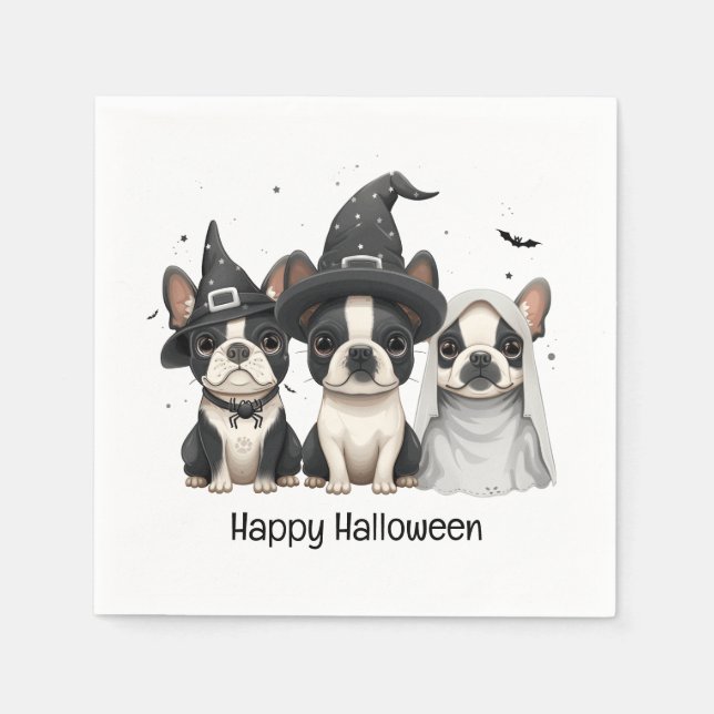 Servilleta De Papel Feliz Halloween Boston Terrier Dogs (Anverso)