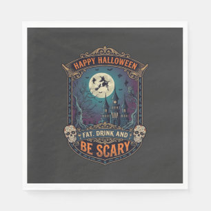 Servilleta De Papel Feliz Halloween Bruja Castillo Calaveras Gordo Beb
