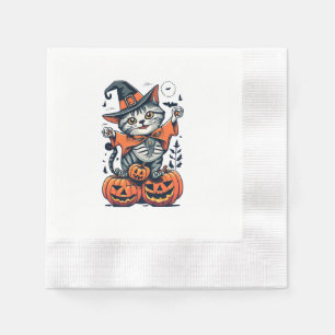 Servilleta De Papel Feliz Halloween Bruja Gato