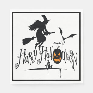 Servilleta De Papel Feliz Halloween Bruja y Murciélagos