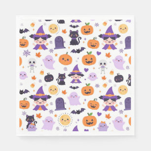 Servilleta De Papel Feliz Halloween Brujas Fantasmas Gatos Murciélagos