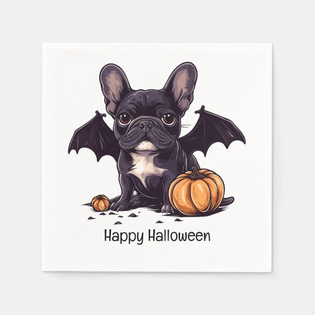 Servilleta De Papel Feliz Halloween Bulldog francés Bat Wings (Anverso)