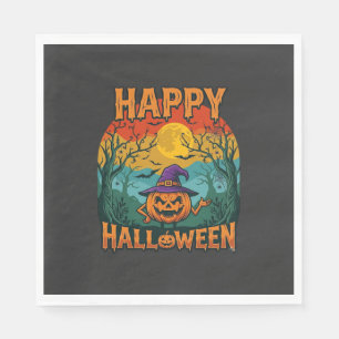 Servilleta De Papel Feliz Halloween Calabaza Sombrero de Bruja Luna Ll