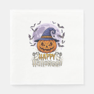 Servilleta De Papel Feliz Halloween Calabaza Sombrero de Bruja Murciél