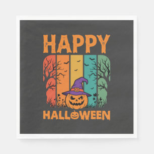 Servilleta De Papel Feliz Halloween Calabaza Vector Vintage