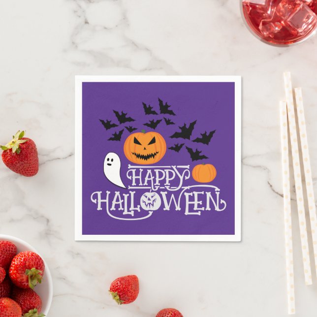Servilleta De Papel Feliz Halloween calabazas fantasmas murciélagos pú (In situ)